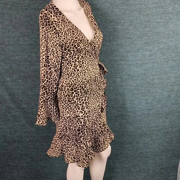 Hayden Los Angeles Leopard Print Ruffled Wrap Dress, Bell Sleeves - Picture 11 of 11